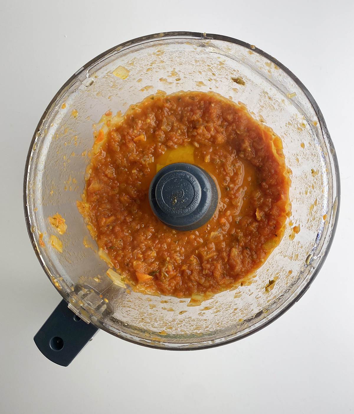 Tomato sauce pureed in a food processor