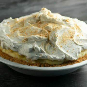 Easy banana cream pie on a counter.