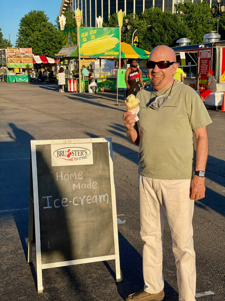 man with banana cream pie ice cream cone