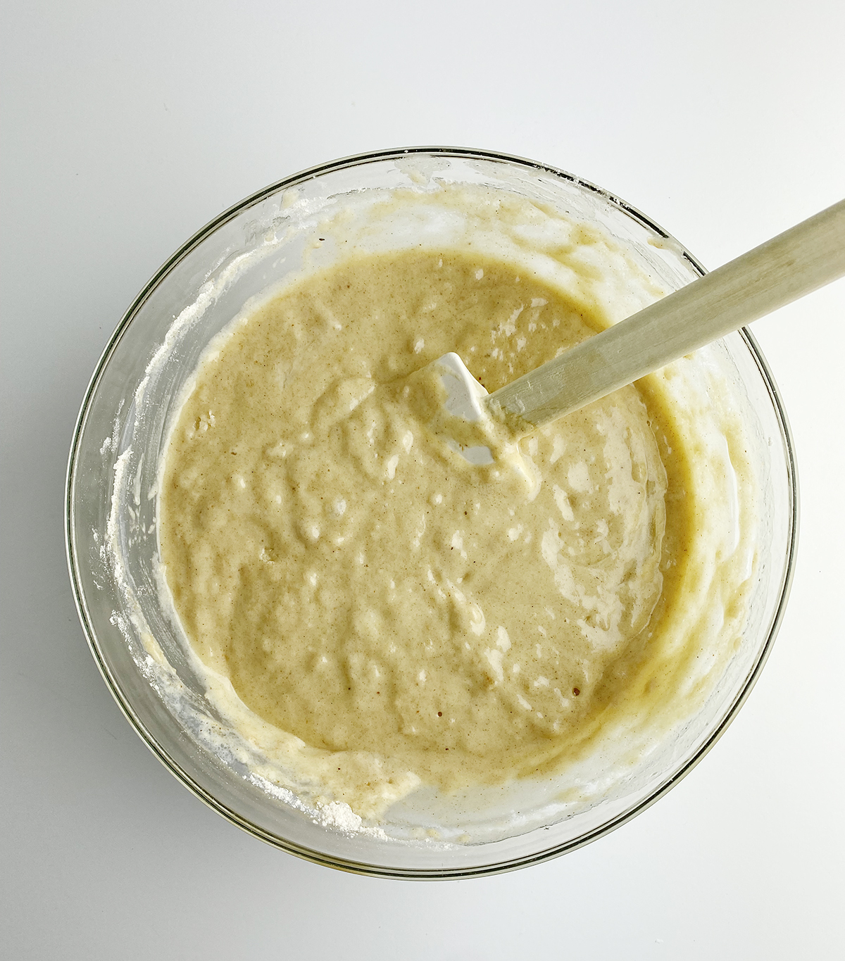 peach upside down cake batter in bowl