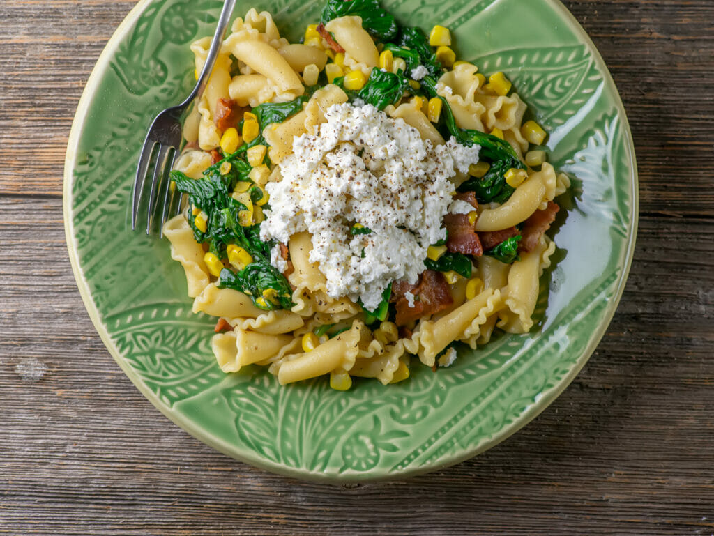 summer corn and bacon pasta