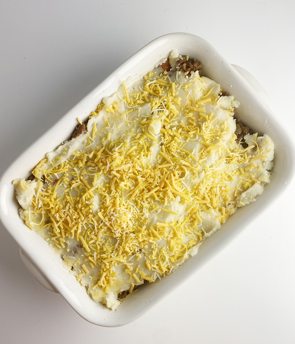 Cottage pie ready for the oven.