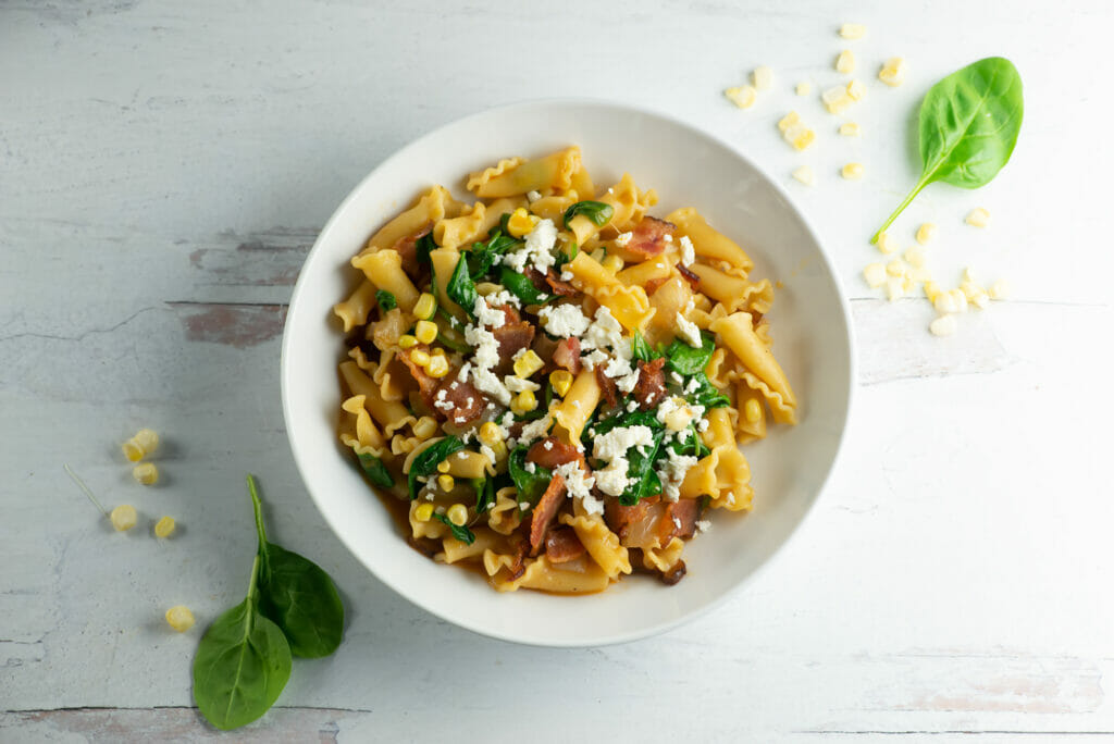 bacon feta pasta primavera