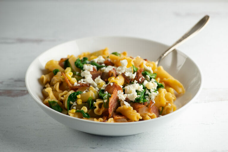 bacon feta pasta primavera