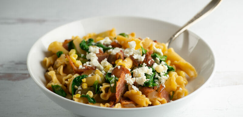 bacon feta pasta primavera