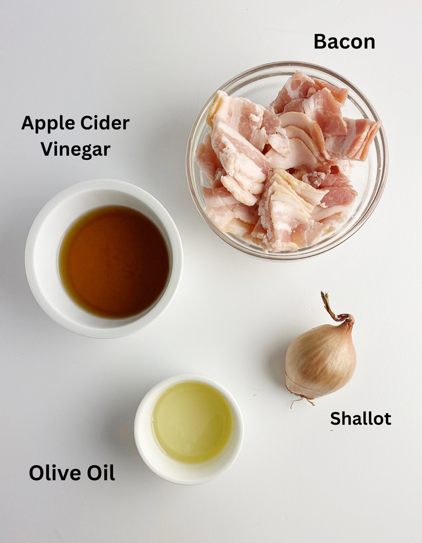 Ingredients for warm bacon vinaigrette. 