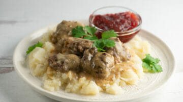 swedish meatballs over mashed potatoes