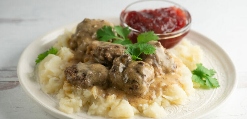 swedish meatballs over mashed potatoes