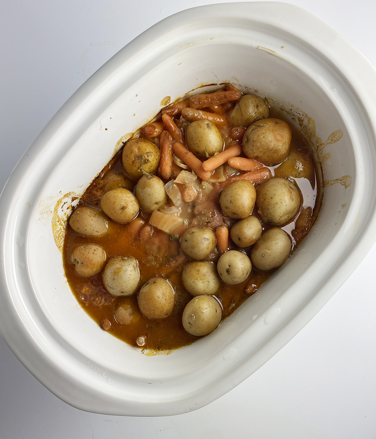 Cooked turkey pot roast in slow cooker.