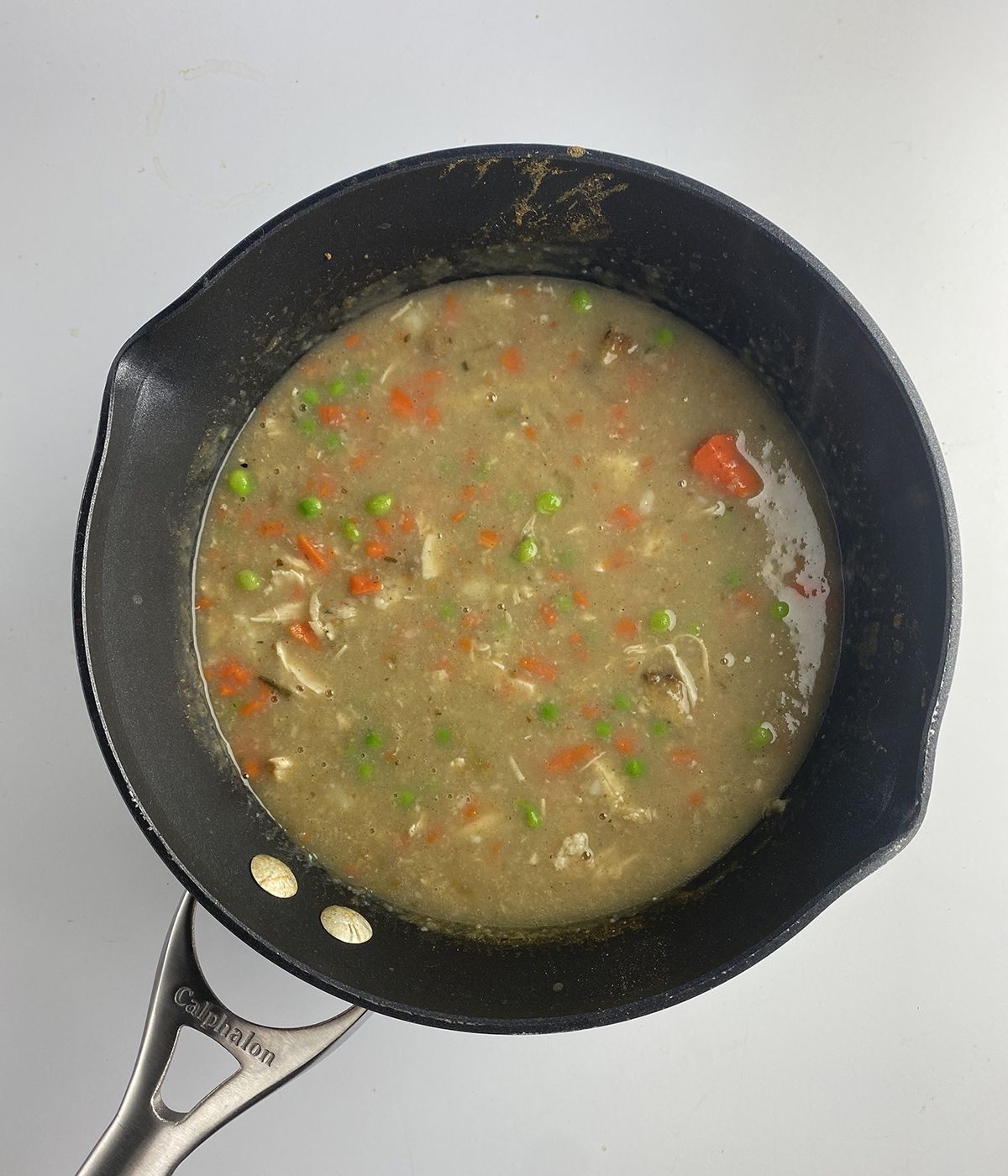 Thanksgiving leftovers soup in a pot.