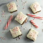 Best peppermint brownies on a marble counter.
