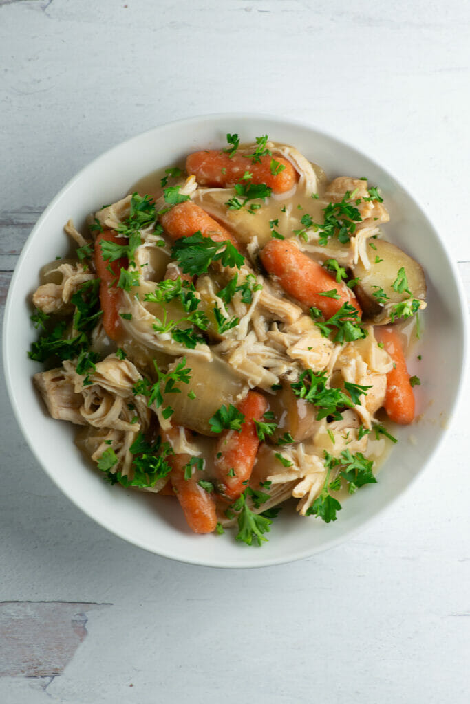 Easy slow cooker turkey pot roast in a bowl.