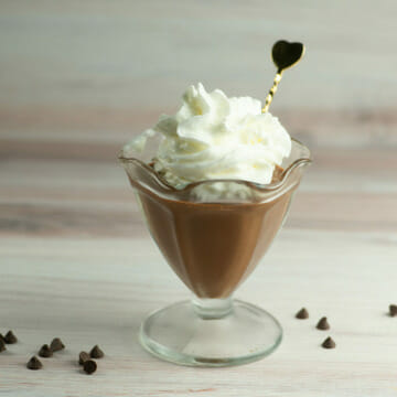 Chocolate Mousse in a sundae glass.