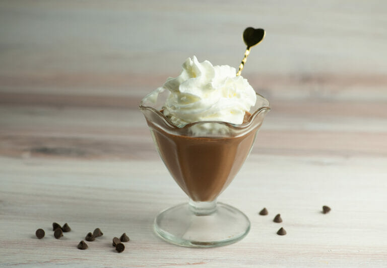 Chocolate Mousse in a sundae glass.