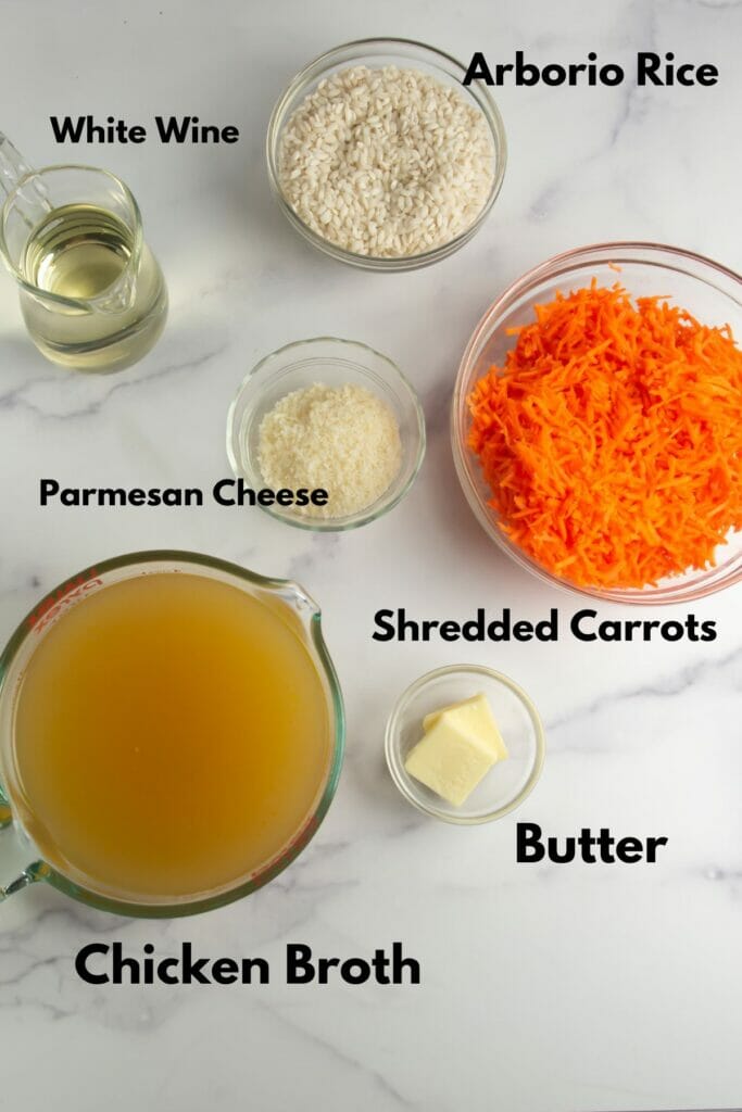 Ingredients needed for Carrot Risotto.