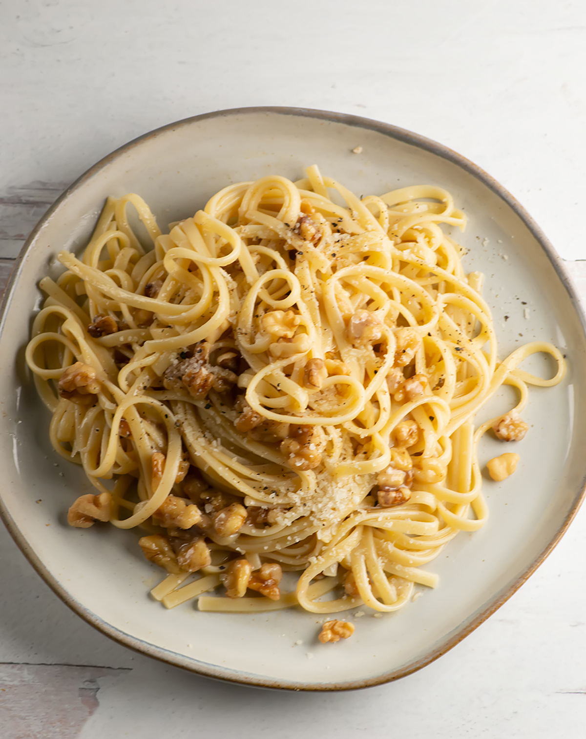 Plate of brown butter walnut pasta