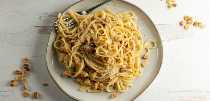 easy brown butter pasta with walnuts