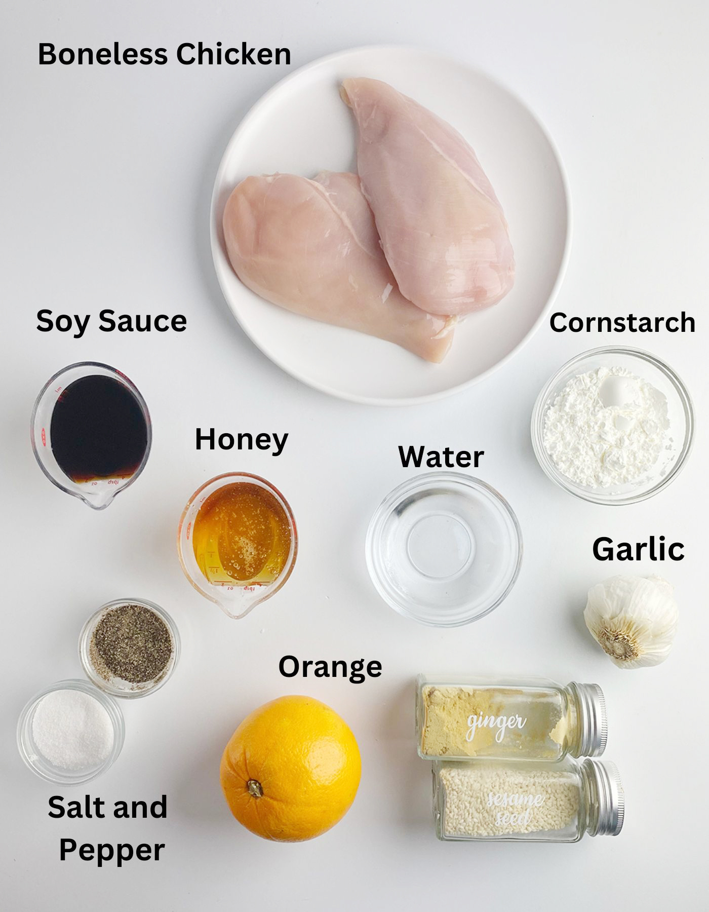 Sticky chicken ingredients on a white counter.