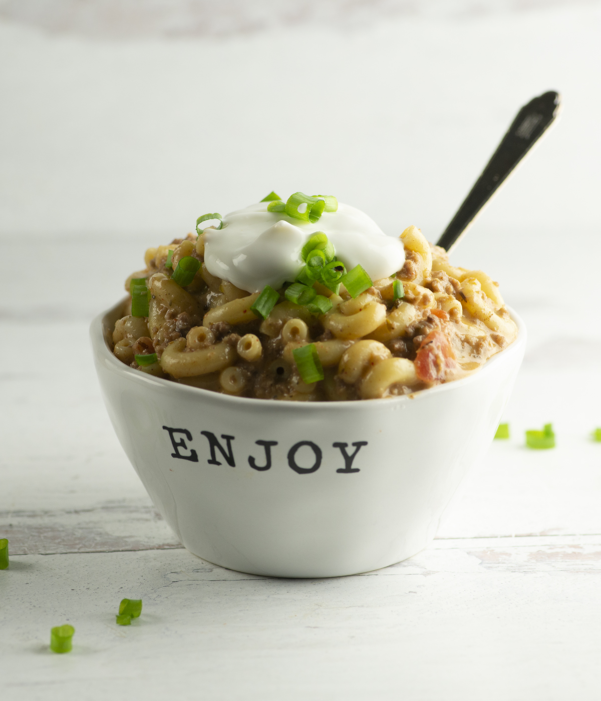 Bowl of creamy taco macaroni and cheese.