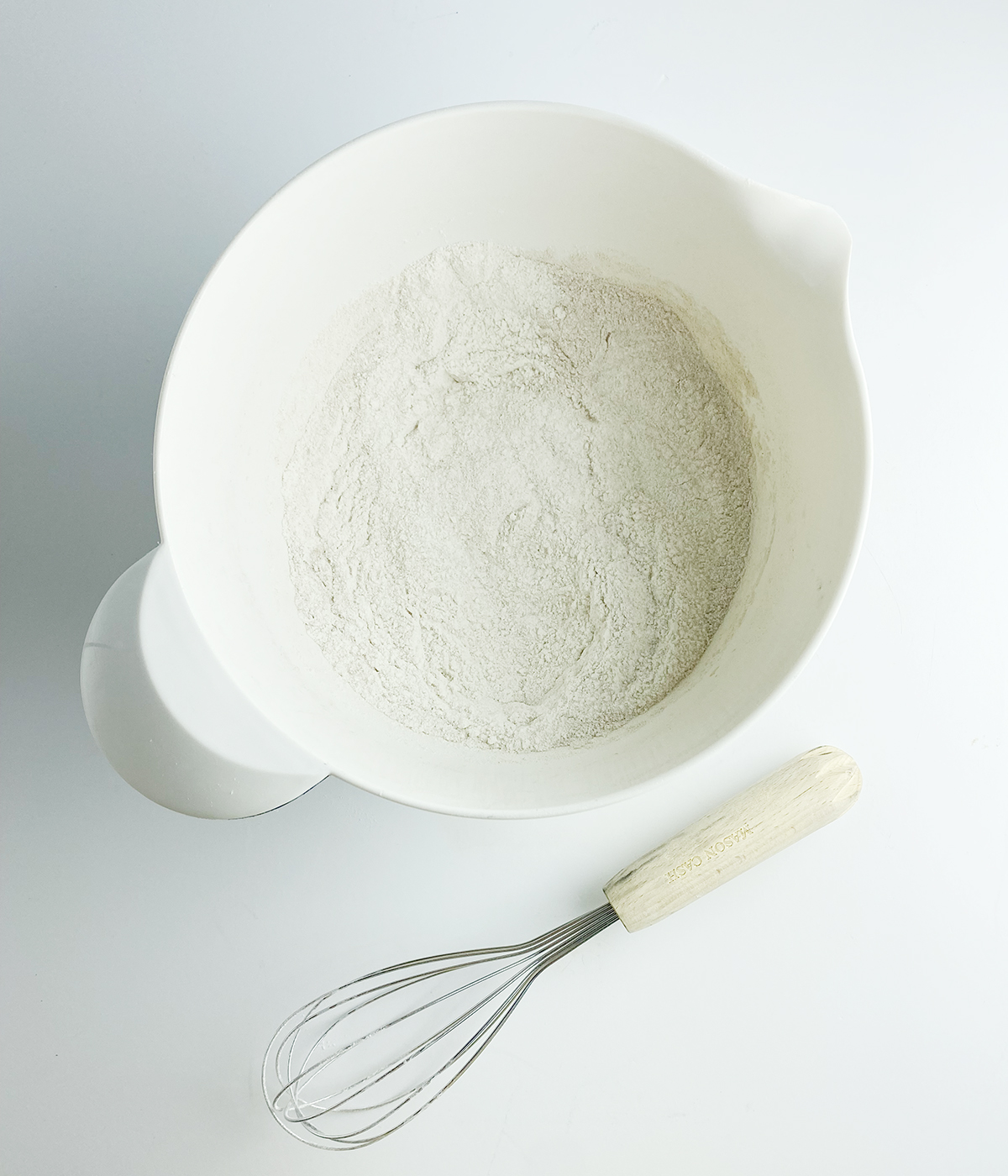 Flour mixture in a mixing bowl.