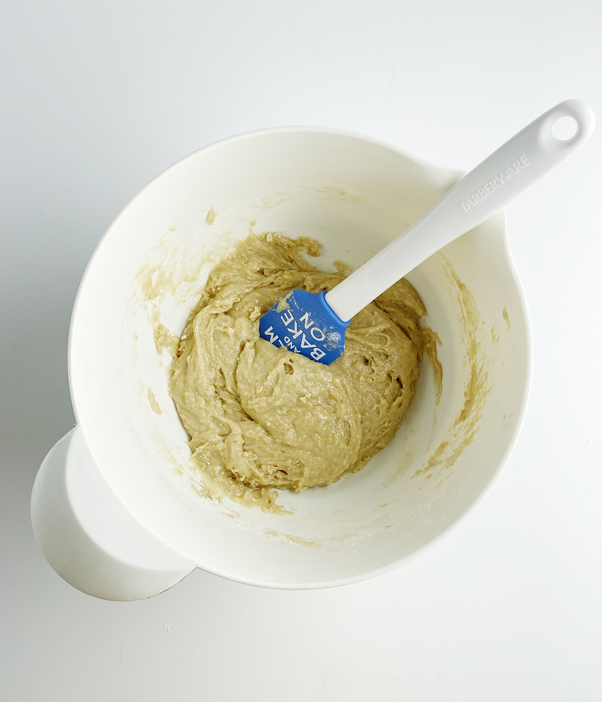 Muffin batter in a mixing bowl.