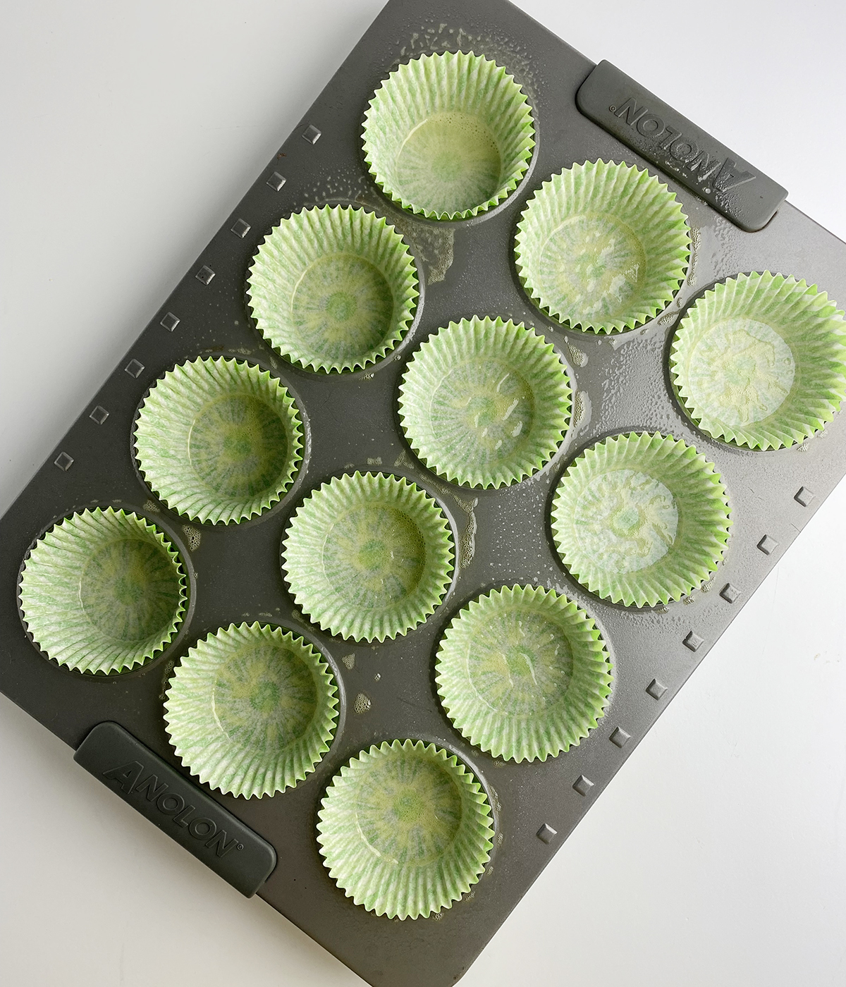 Muffin tin with paper liners.