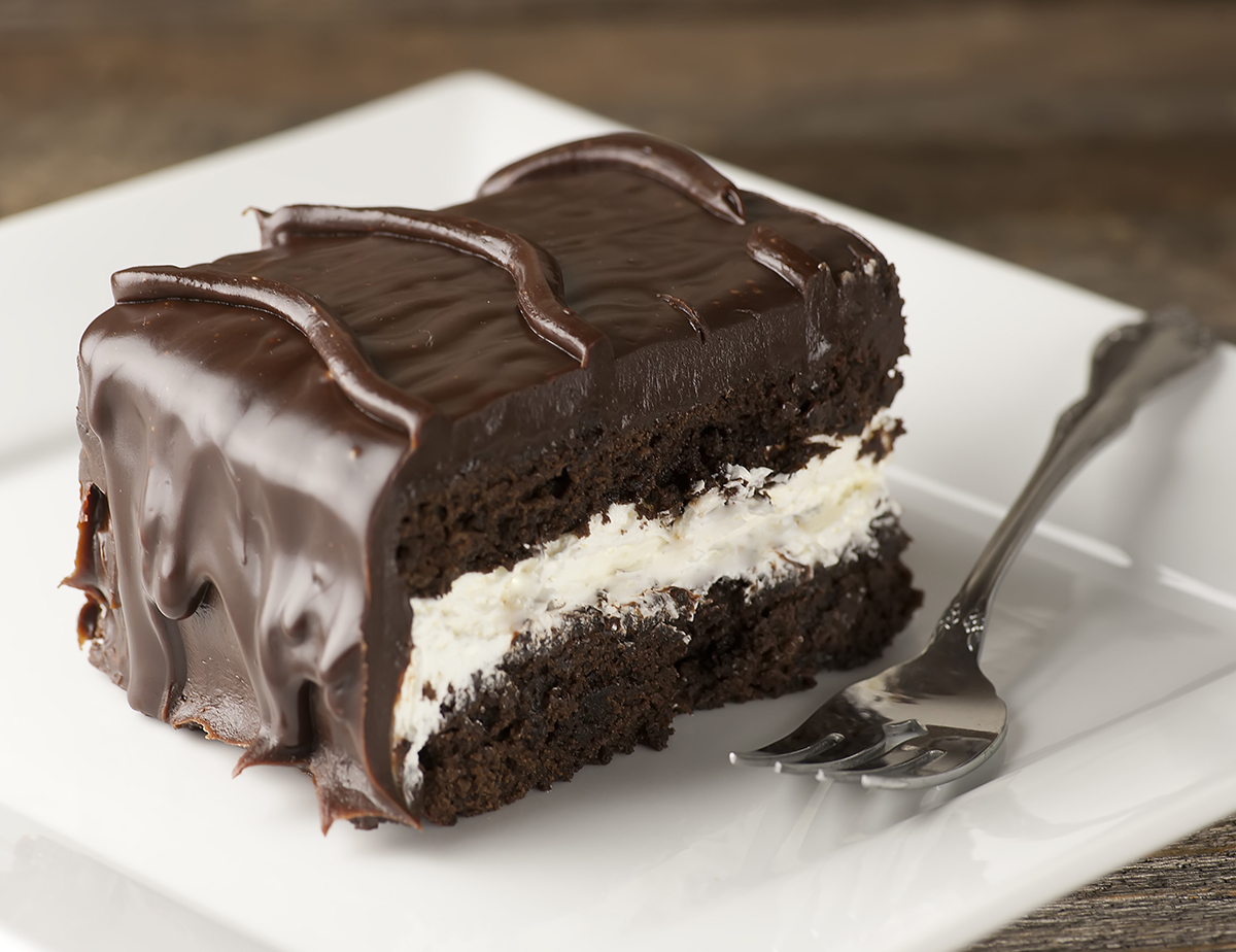 Dinner mint cake on a plate with a fork