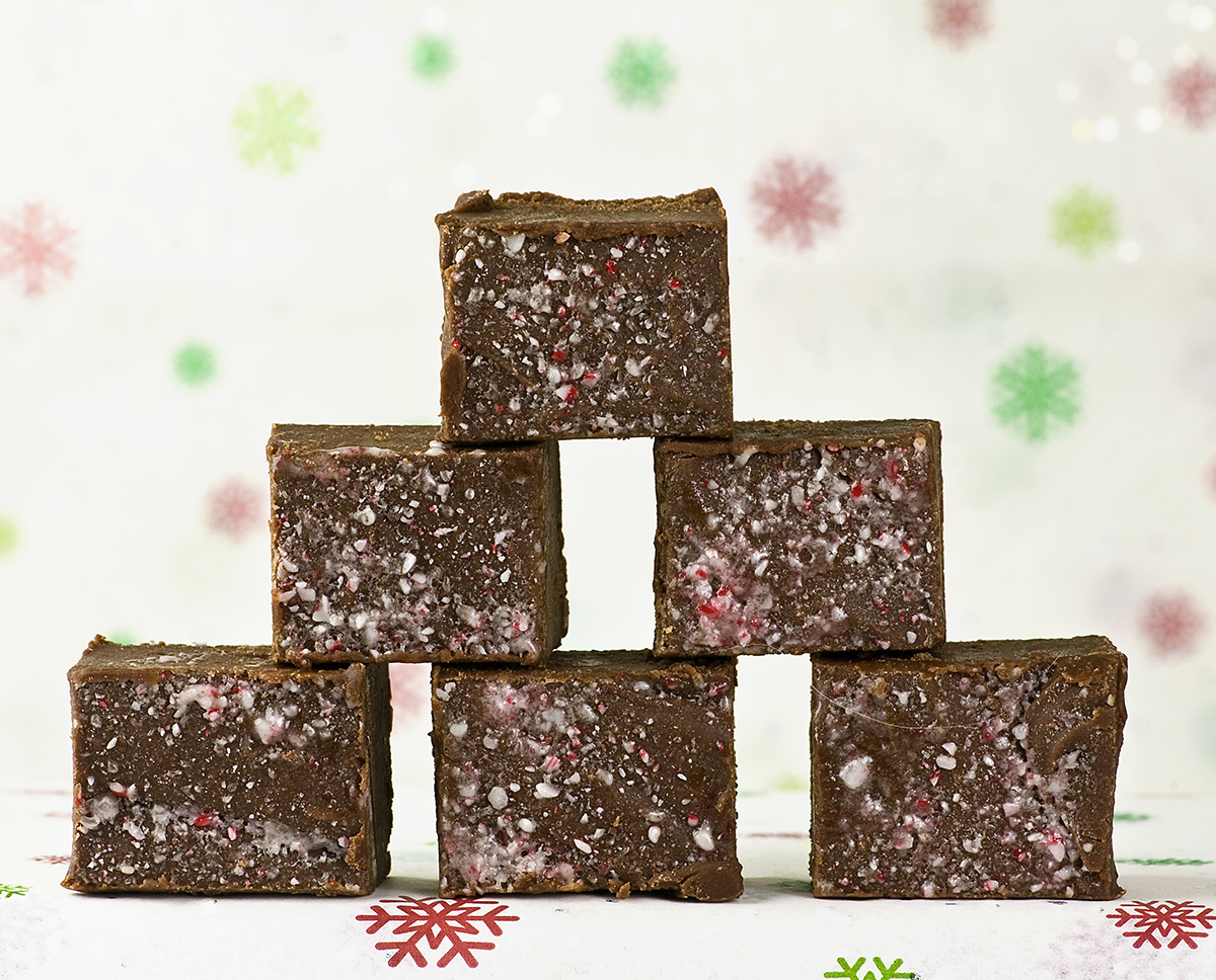 Peppermint fudge in a stack.