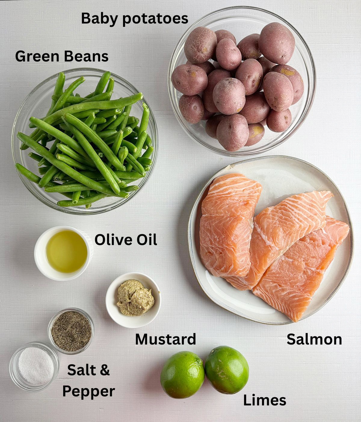 Ingredients needed for sheet pan salmon.