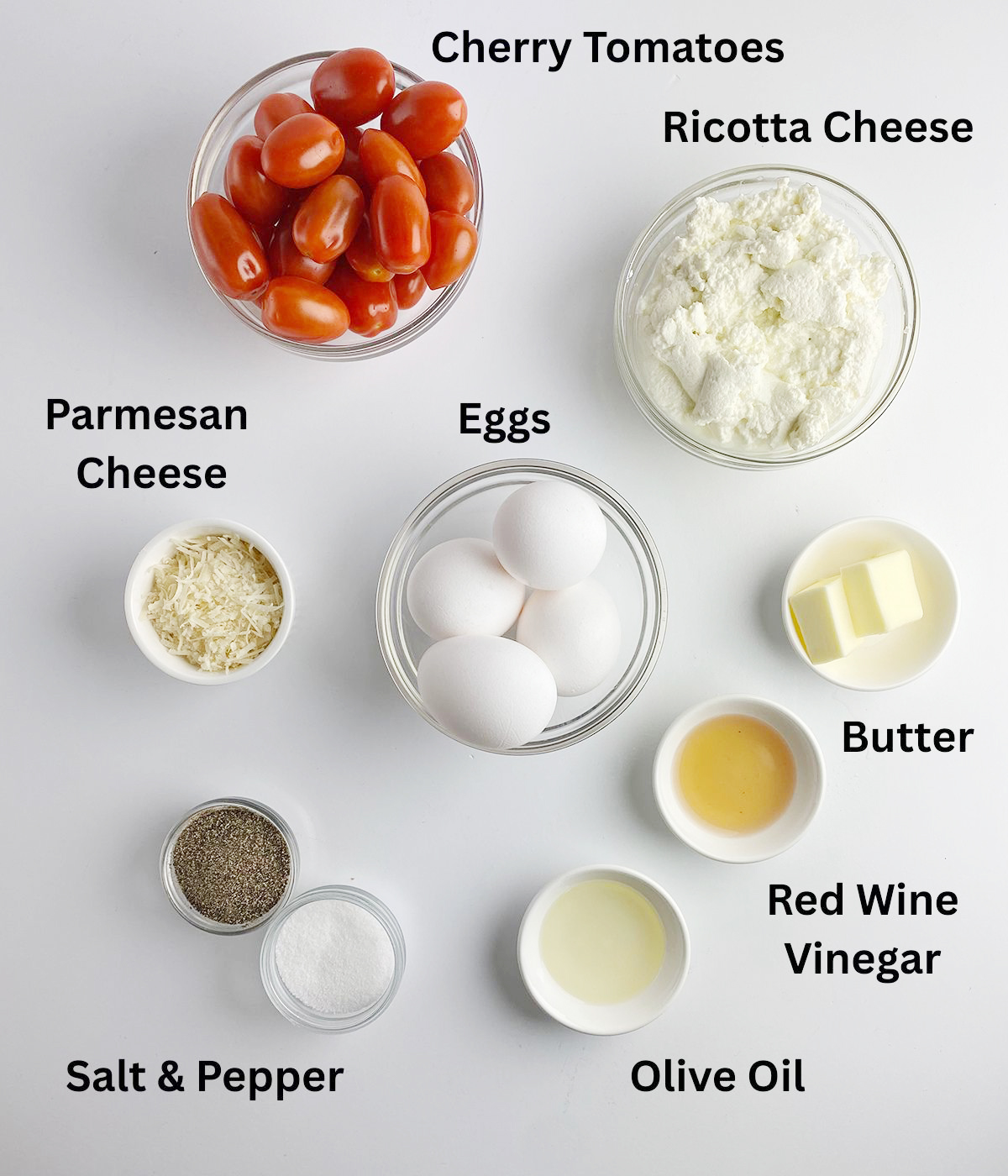 Ingredients needed for ricotta omelets.