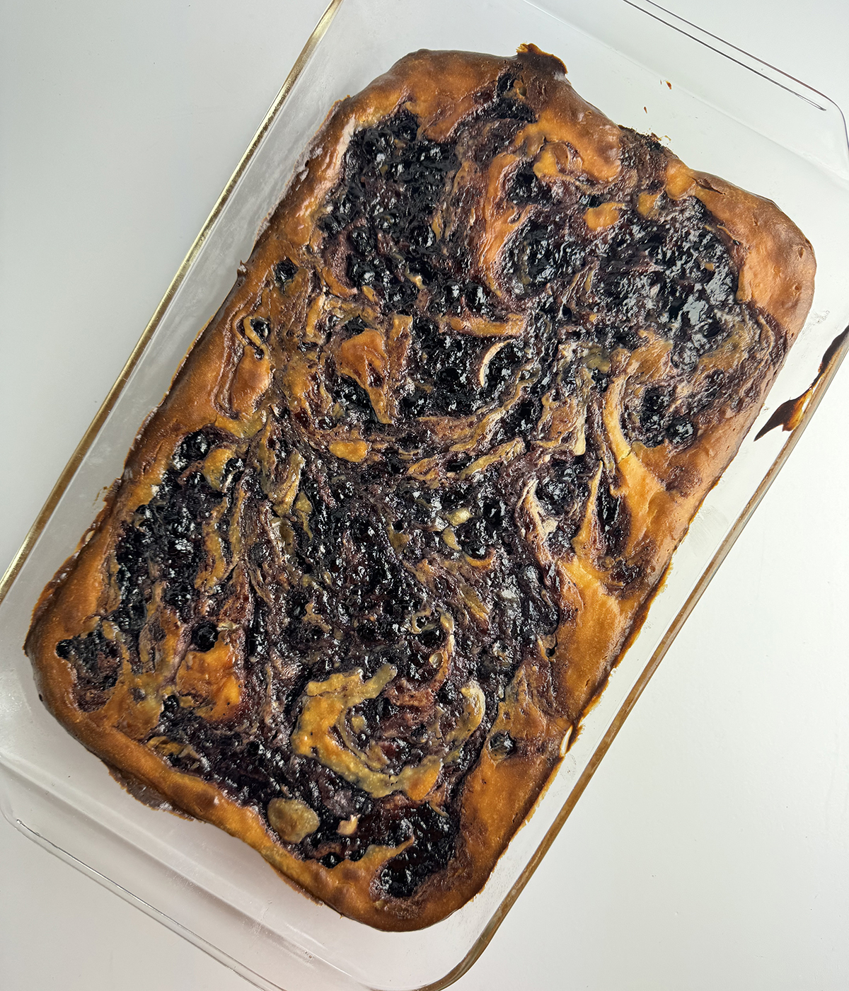 Baked blueberry Squares in a pan.
