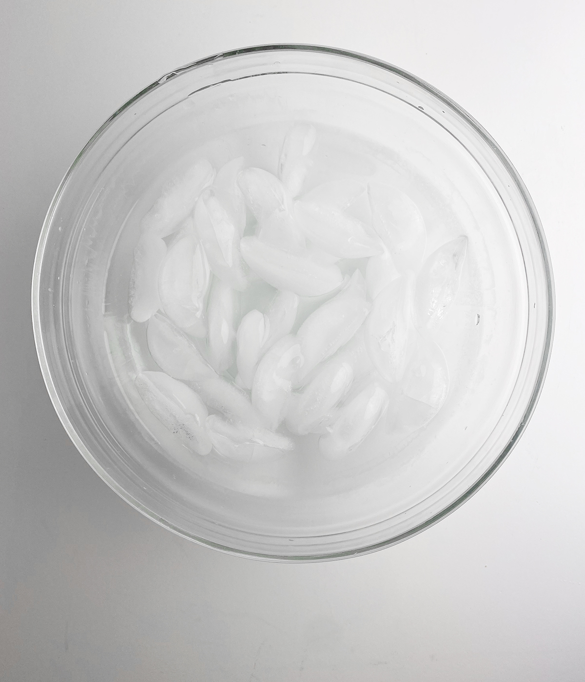 Ice water in a bowl.