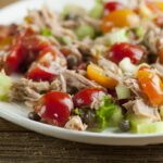 Summer tuna salad on a plate.