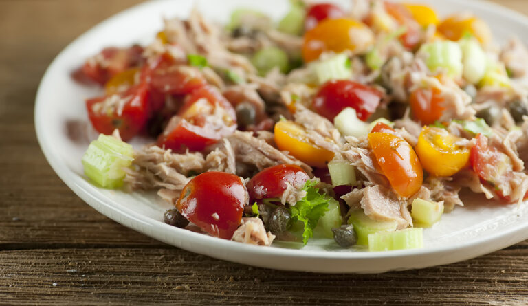 Summer tuna salad on a plate.