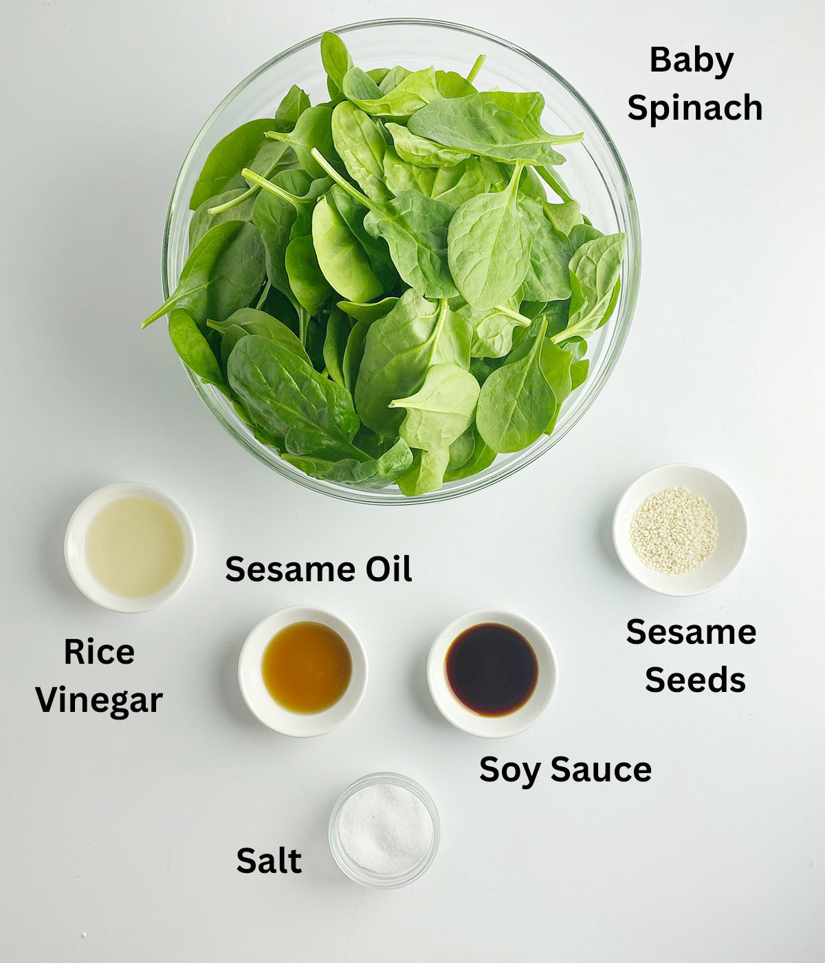 Ingredients needed to make chilled sesame spinach.