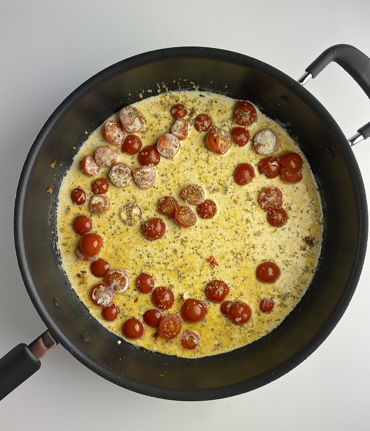 Chicken Parmesan Pasta sauce in a skillet.