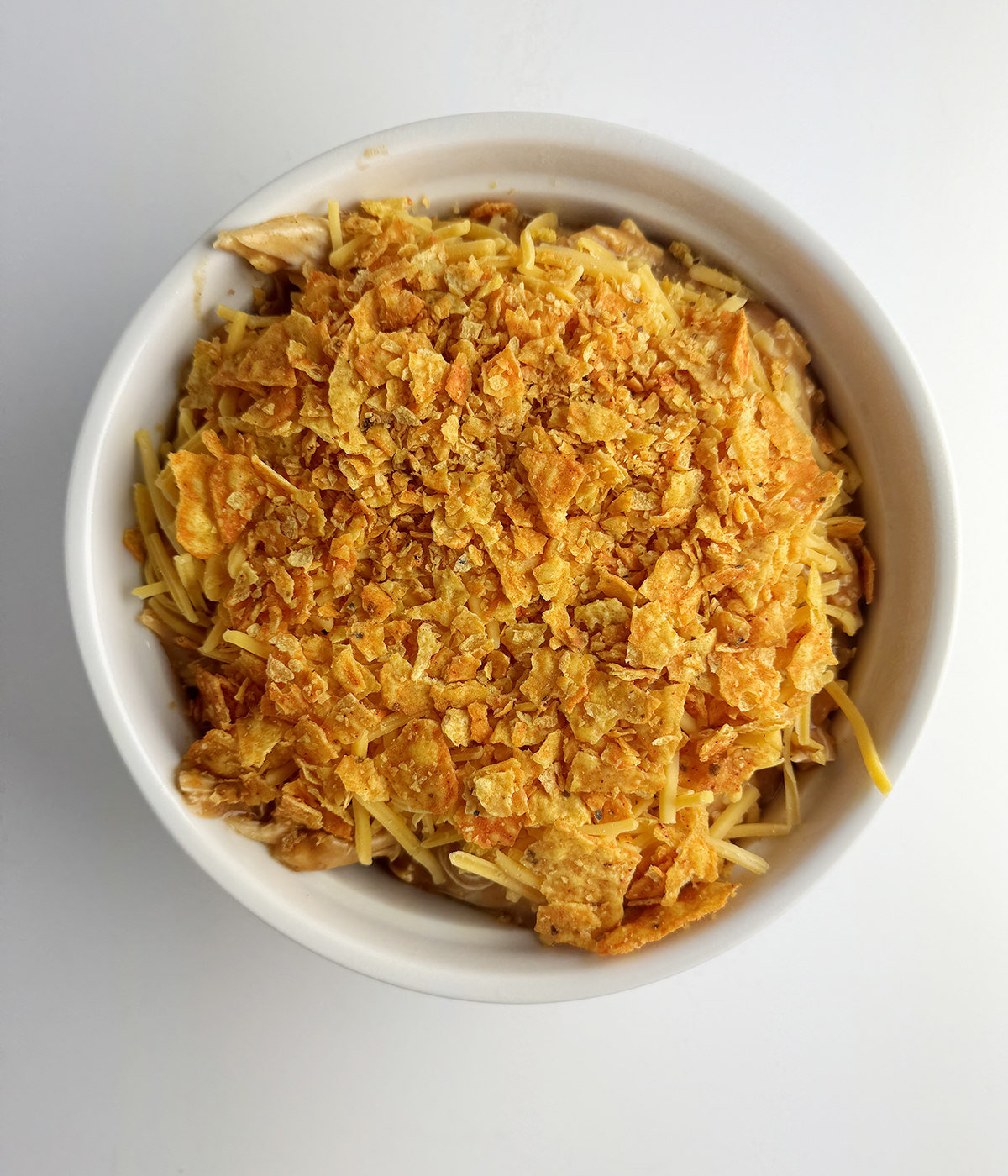Dorito Chicken Casserole ready for the oven.