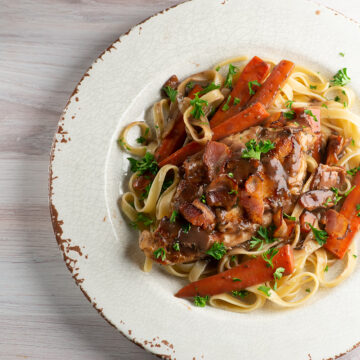 Easy coq au vin on a plate.