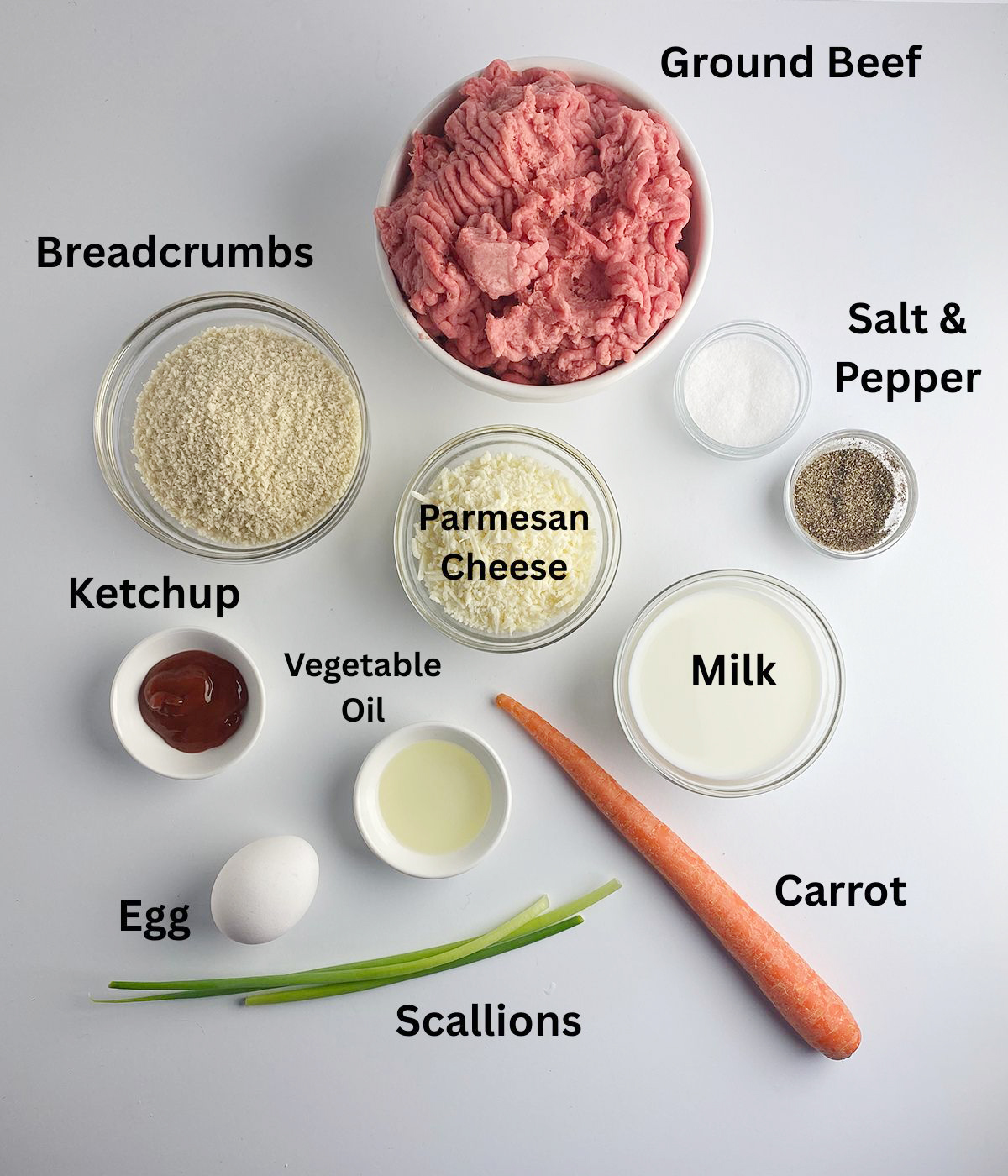 Ingredients needed for a skillet meatloaf.