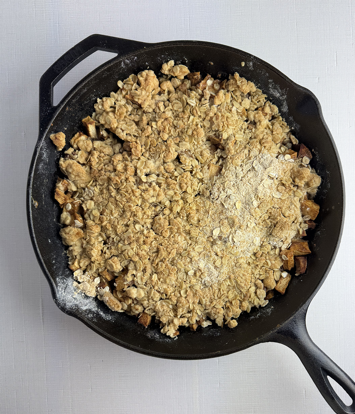 Baked skillet apple crisp.