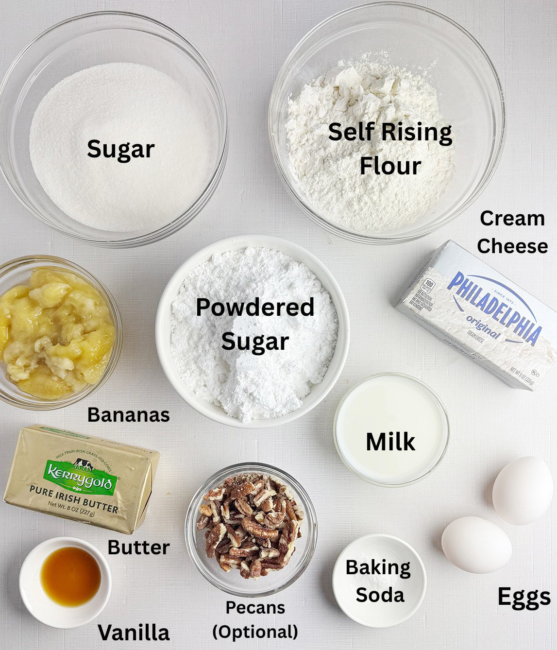 Banana Cake with Cream Cheese Frosting Ingredients.