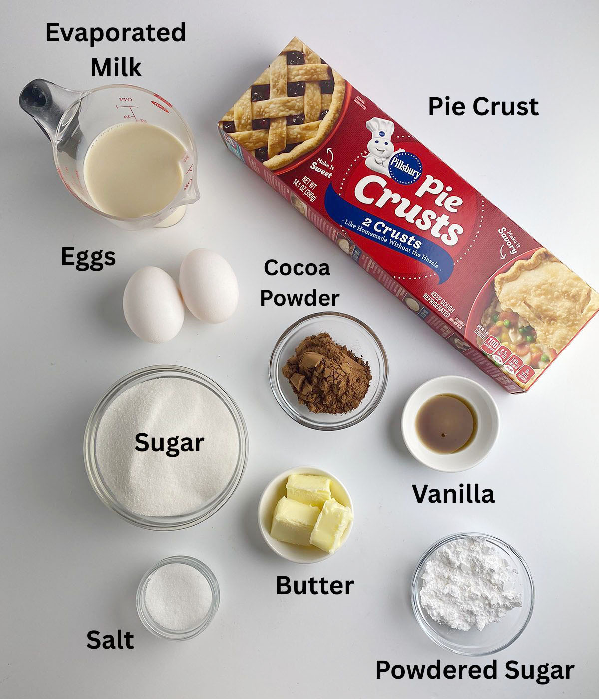 Chocolate Chess Pie Ingredients.