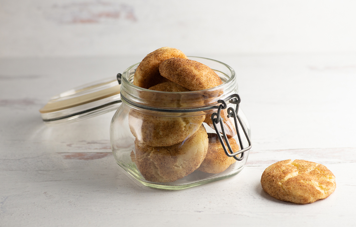 Snickerdoodle cookies in a mason jar.