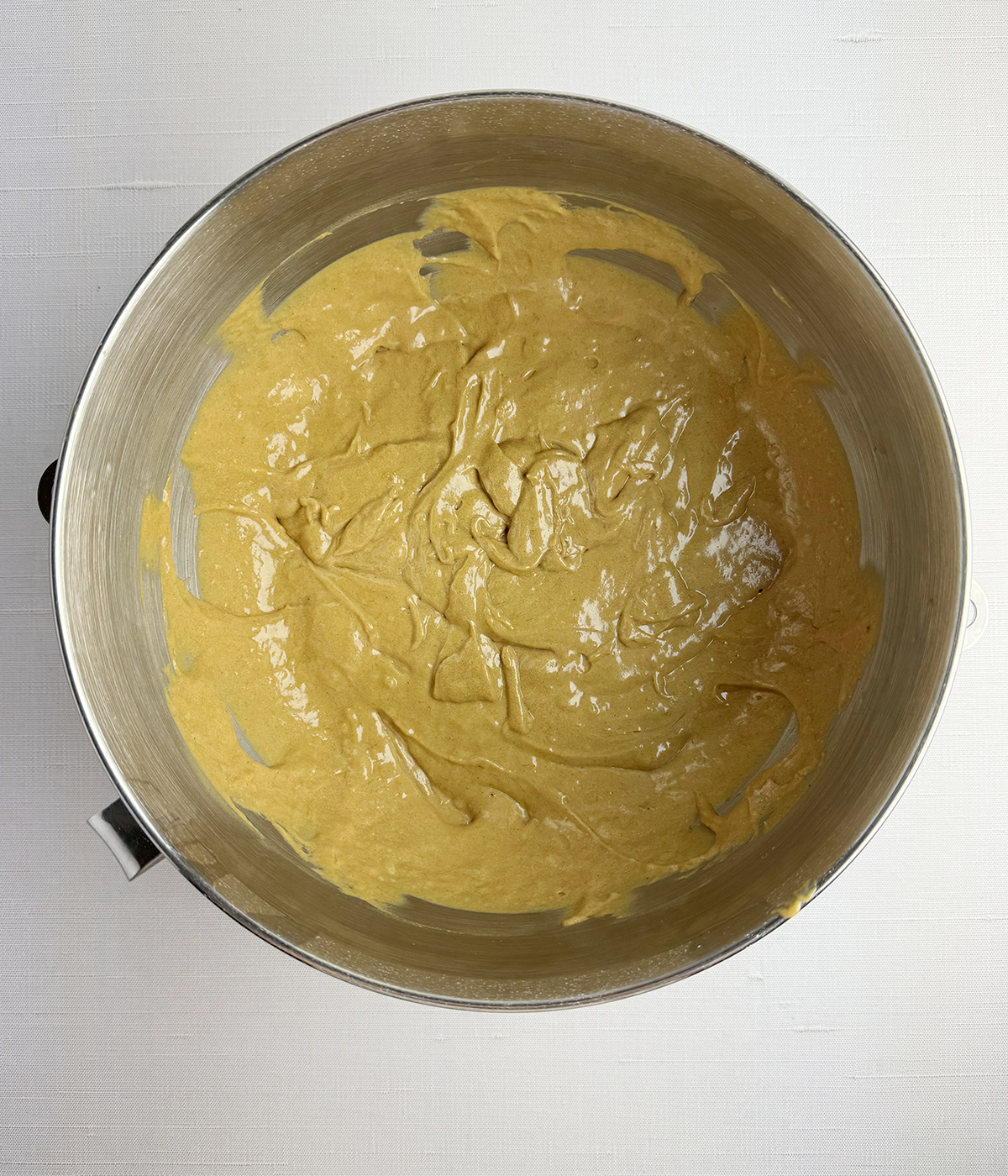Banana gingerbread dough in a mixing bowl.