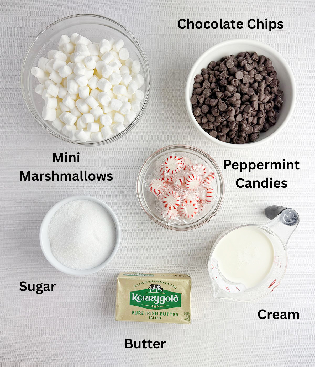 Peppermint Fudge Ingredients.