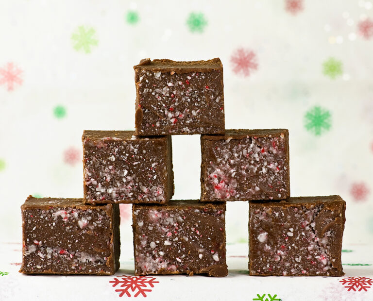 Stack of peppermint fudge.