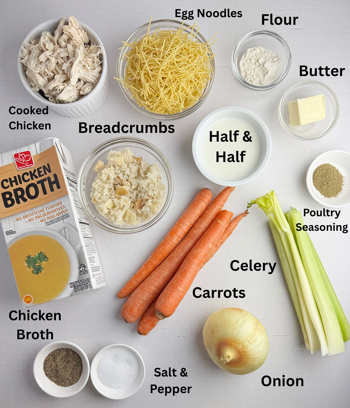 Ingredients for Chicken Noodle Casserole.