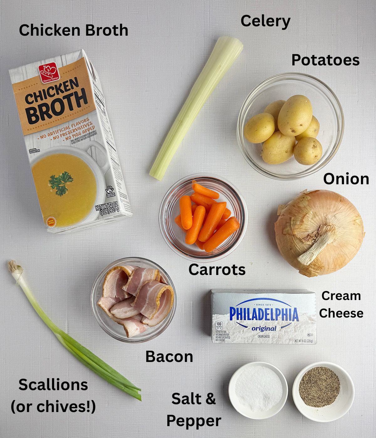 Ingredients for Potato Cream Cheese Soup. 