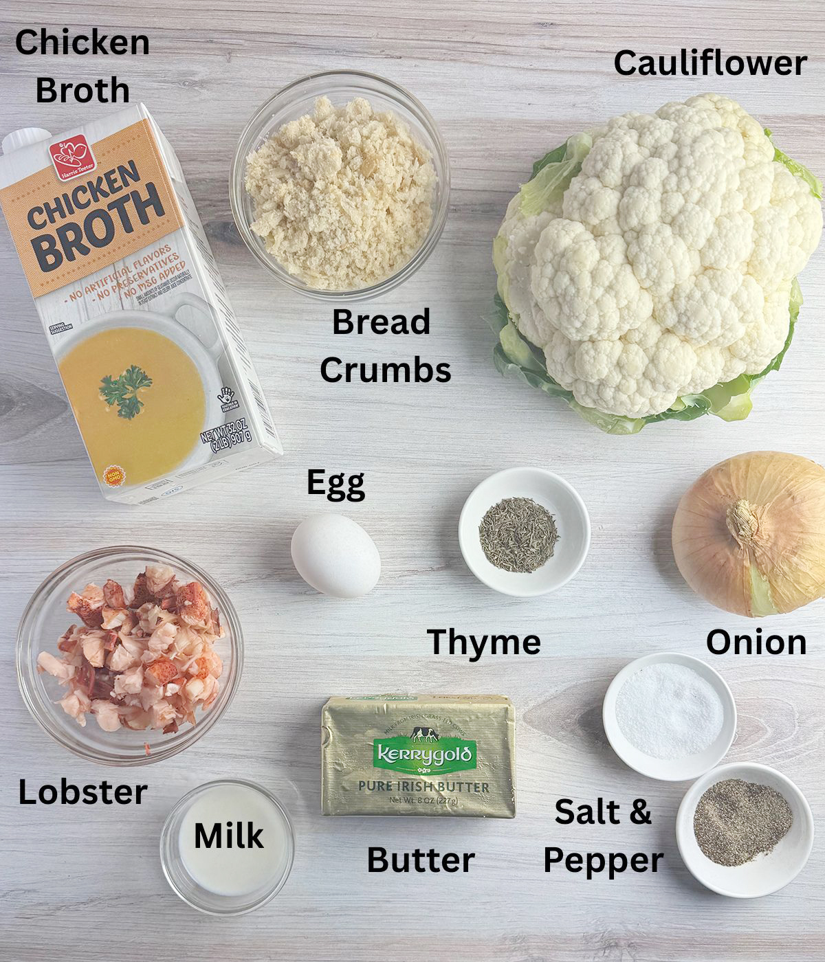 Lobster Cauliflower Soup Ingredients.