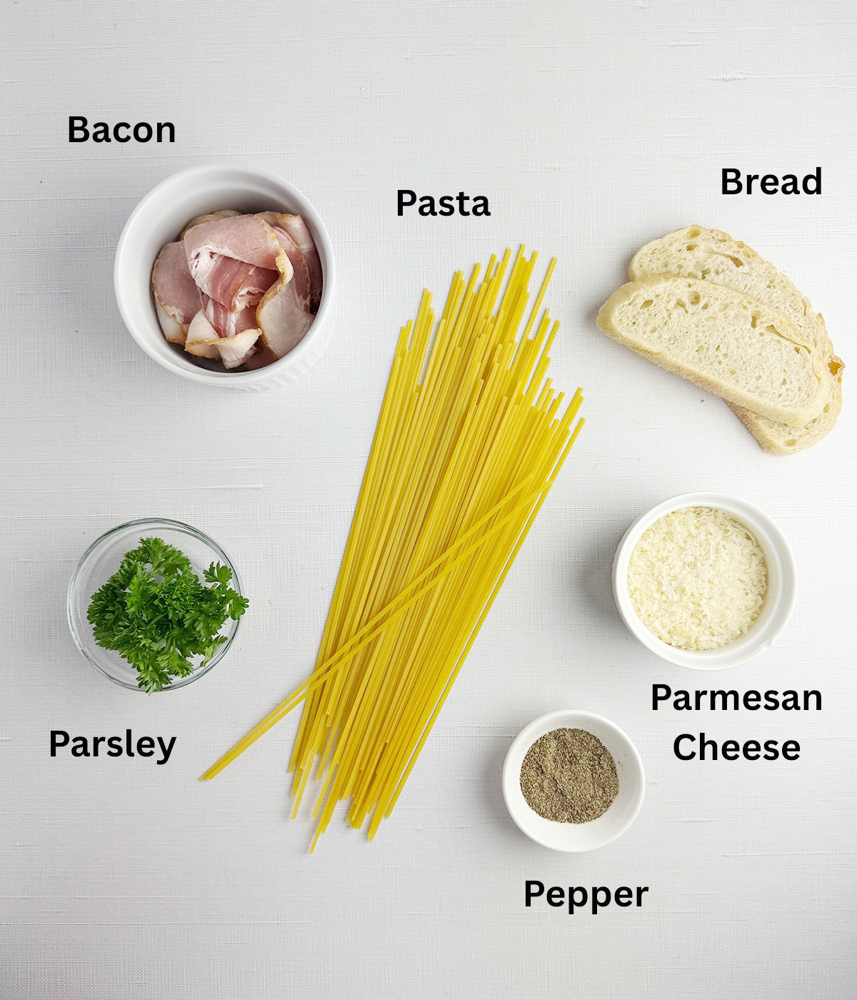 Pasta with Bacon Bread Crumb Sauce ingredients. 